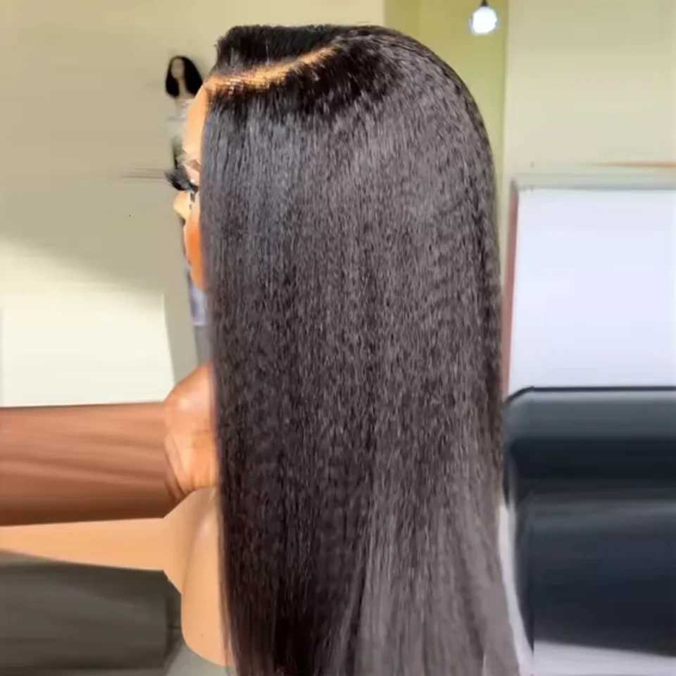 Yaki Kinky Straight Soft 26Inch Long 180Density Natural Black Deep Lace Front Wig For Women Babyhair Glueless Preplucked DailyT251111