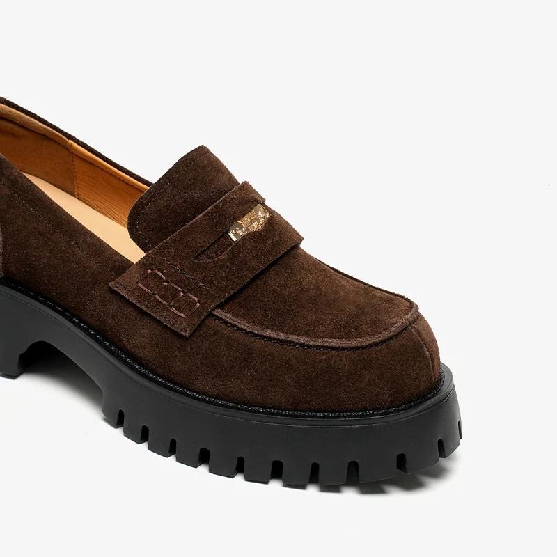 BeauToday Vintage Womens Loafers Cow Suede Leather Platform Shoes Round Toe Metal Penny Slip on Ladies Flats Handmade 26667 251110