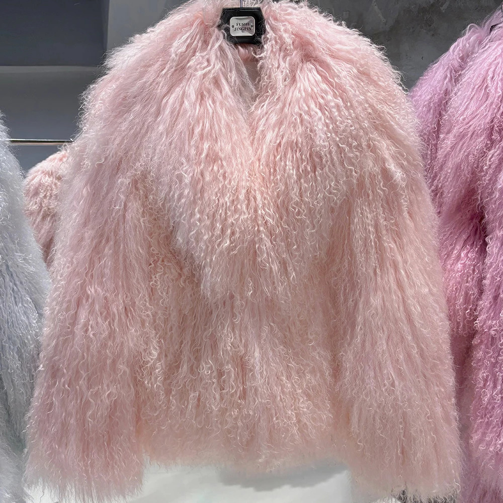 YOLOAgain Womens Real Mongolia Sheep Fur Jacket Dark Brown Sheep Fur Jacket 251105