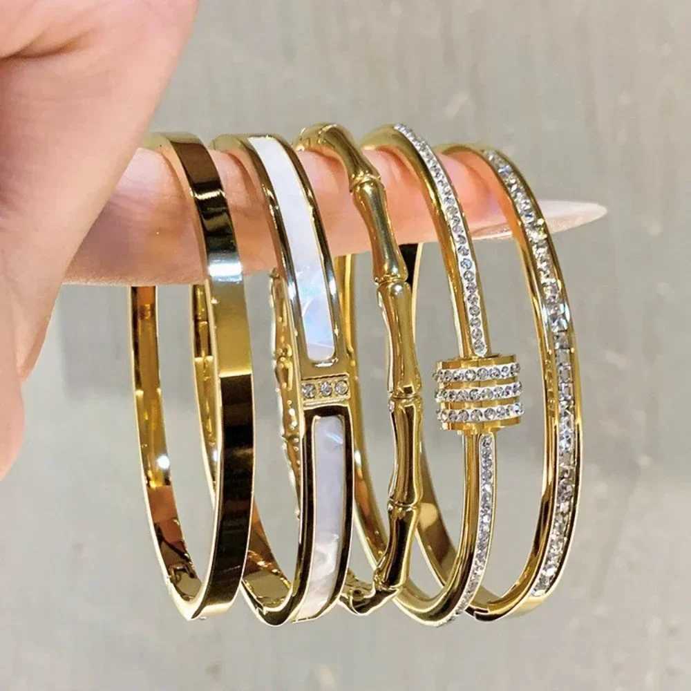 Luxury Stainless Steel Zircon Wide Bracelet for Women New Korea Fashion Wedding Bride Bangle Jewelry Accessory Gift ColorfastC250410