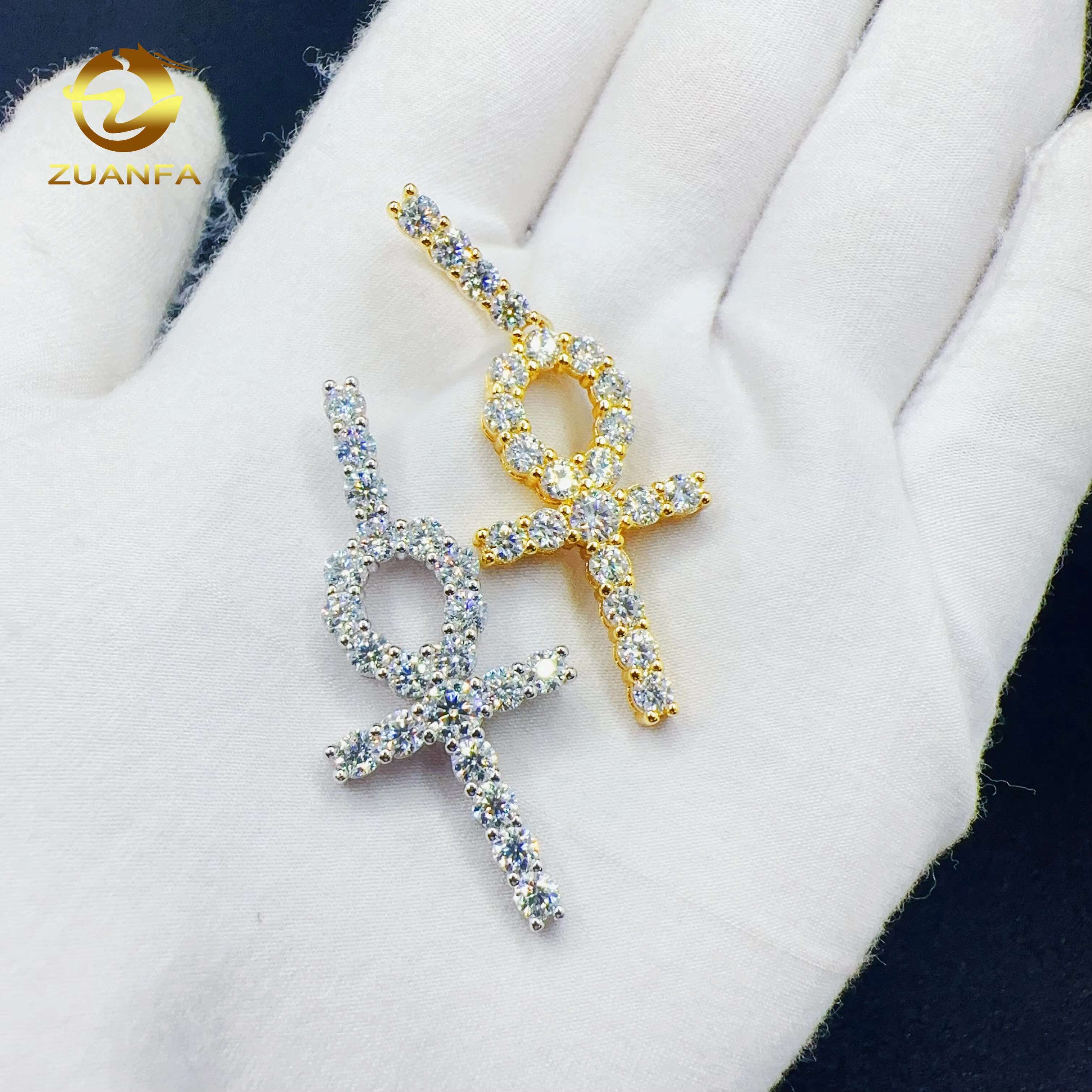 ZUANFA Jewelry 100% Pass Tester Hip Hop 925 Sterling Silver Classics Cross Design Iced Out VVS Moissanite Pendant