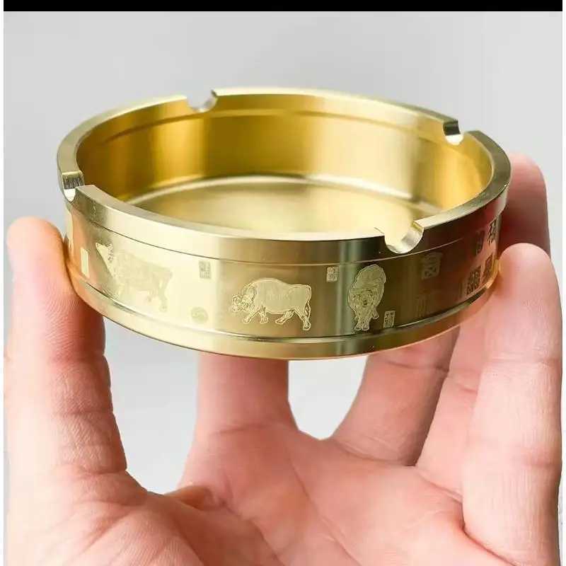 Brass Ashtray Home Office Desk Ornaments Five Cattle Send Blessing Ashtray Home Ornaments Gift Lighter AccessoryXJ250410