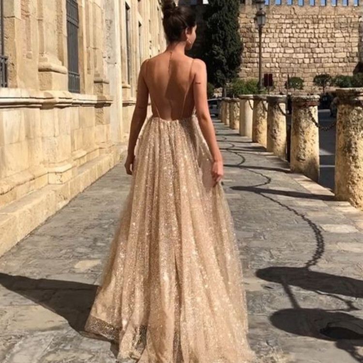 New Sexy V-Neck Strap Sequin Long Dress