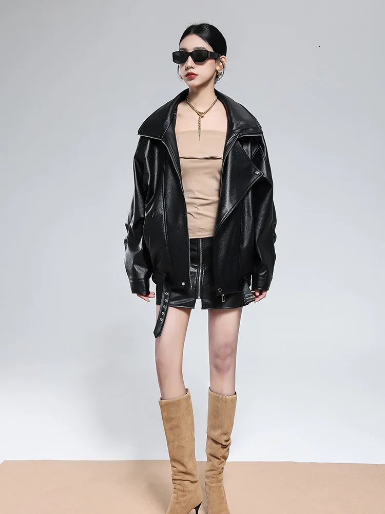 Mauroicardi Spring Autumn Cool Oversized Black Soft Pu Leather Moto Biker Jacket Men Belt Runway European Fashion Clothes 2025 251103