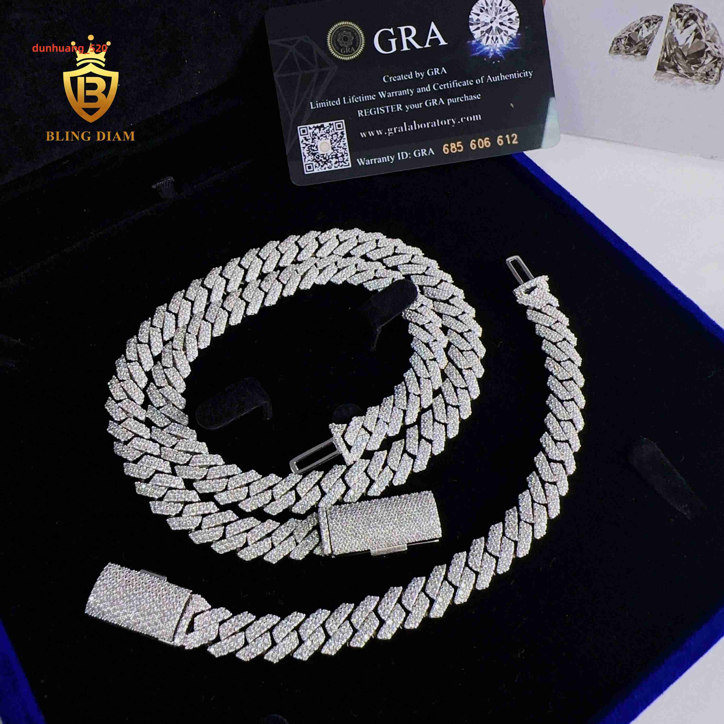 Blingdiam Jewelry Hip Hop 10mm Cuban Link Chain 2row Vvs Moissanite Cuban Chains Necklace for Men