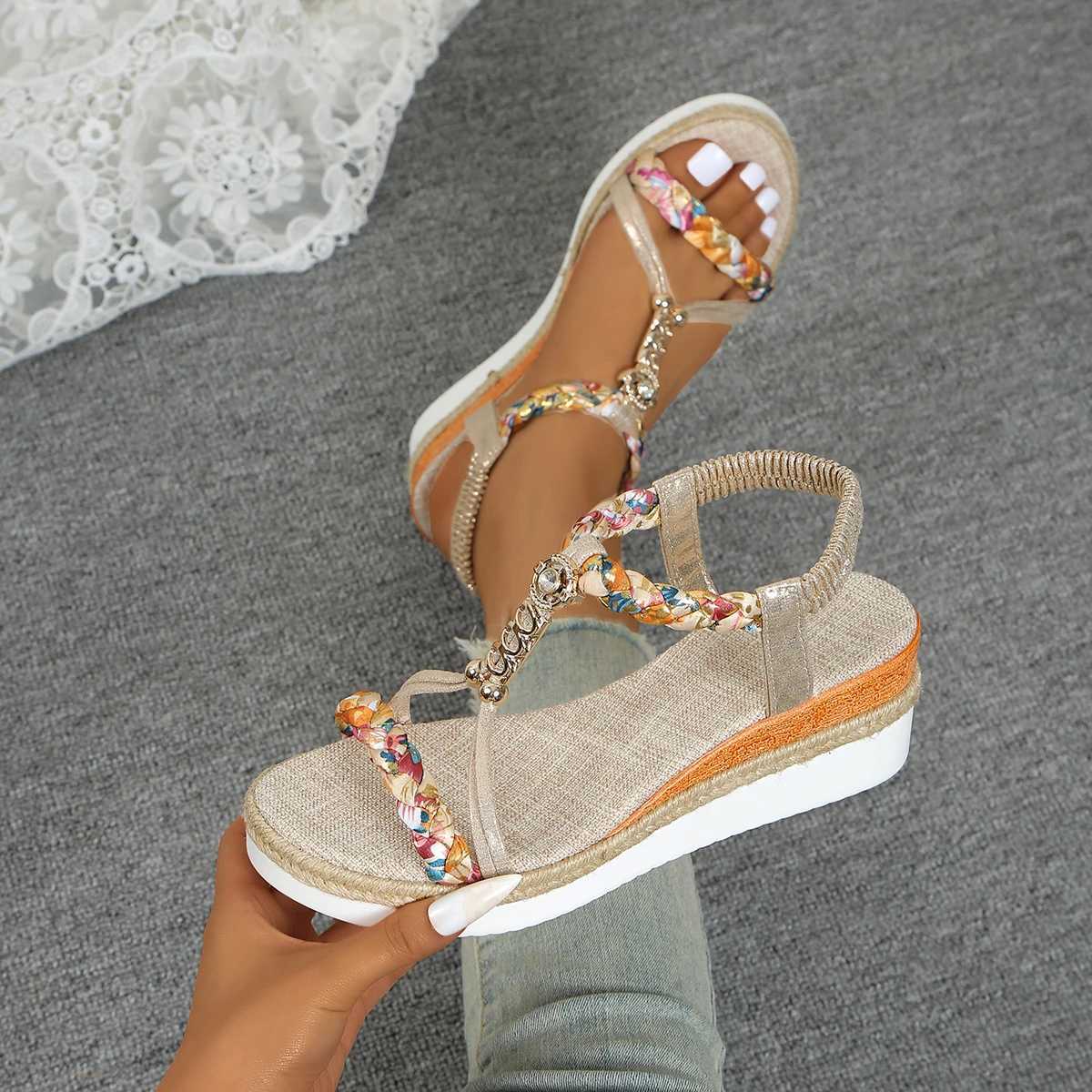 Womens Wedge Sandals Summer 2024 Braided Belt Platform Gladiator Sandals Womens Thick Bottom Beach Shoes Womens SandalsXJ250410