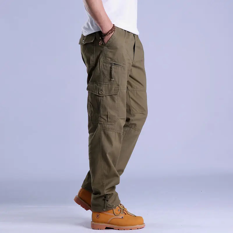 Mens Cargo Work Pants Ripstop Hiking Tactical Pants with Multi Pockets Elastic Waist Pants Cotton Joggers 251110
