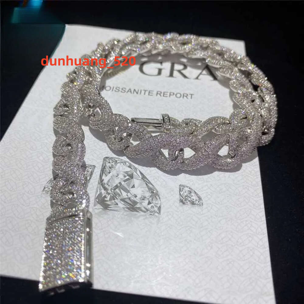 Full Iced Out Classic Box Clasp Moissanite Cuban Link Chain Fine Hip Hop Men Jewelry Cuban Necklace Bling Diamond Chain
