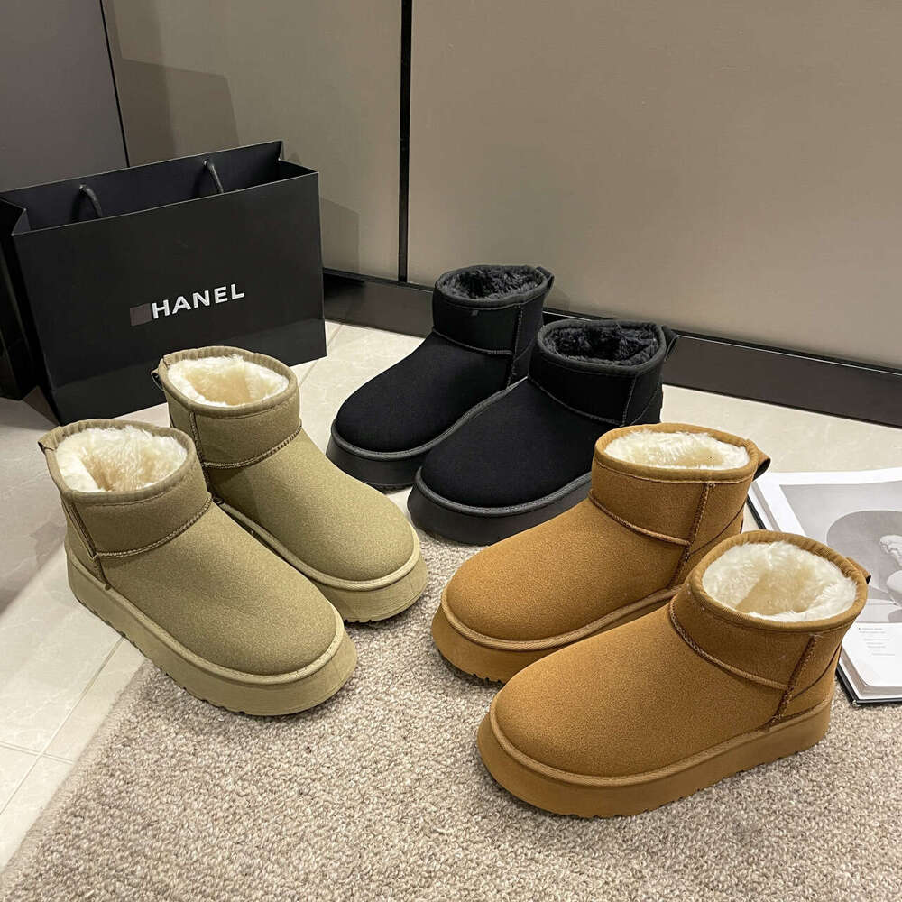 Free Shipping Women's Platform Anti-Slip Snow Fall Winter New Design Fur-Lined Thick Warm Cotton Boots Brown Black Size 35-41