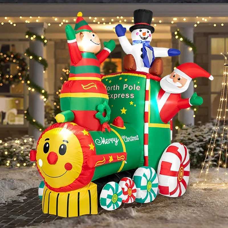 Christmas 18M/59FTHeight Christmas Inflatable Santa ClausThe Train with Elf and Snowman Built-in LED Lights Blow up Outdoor Lawn Yard Y251111
