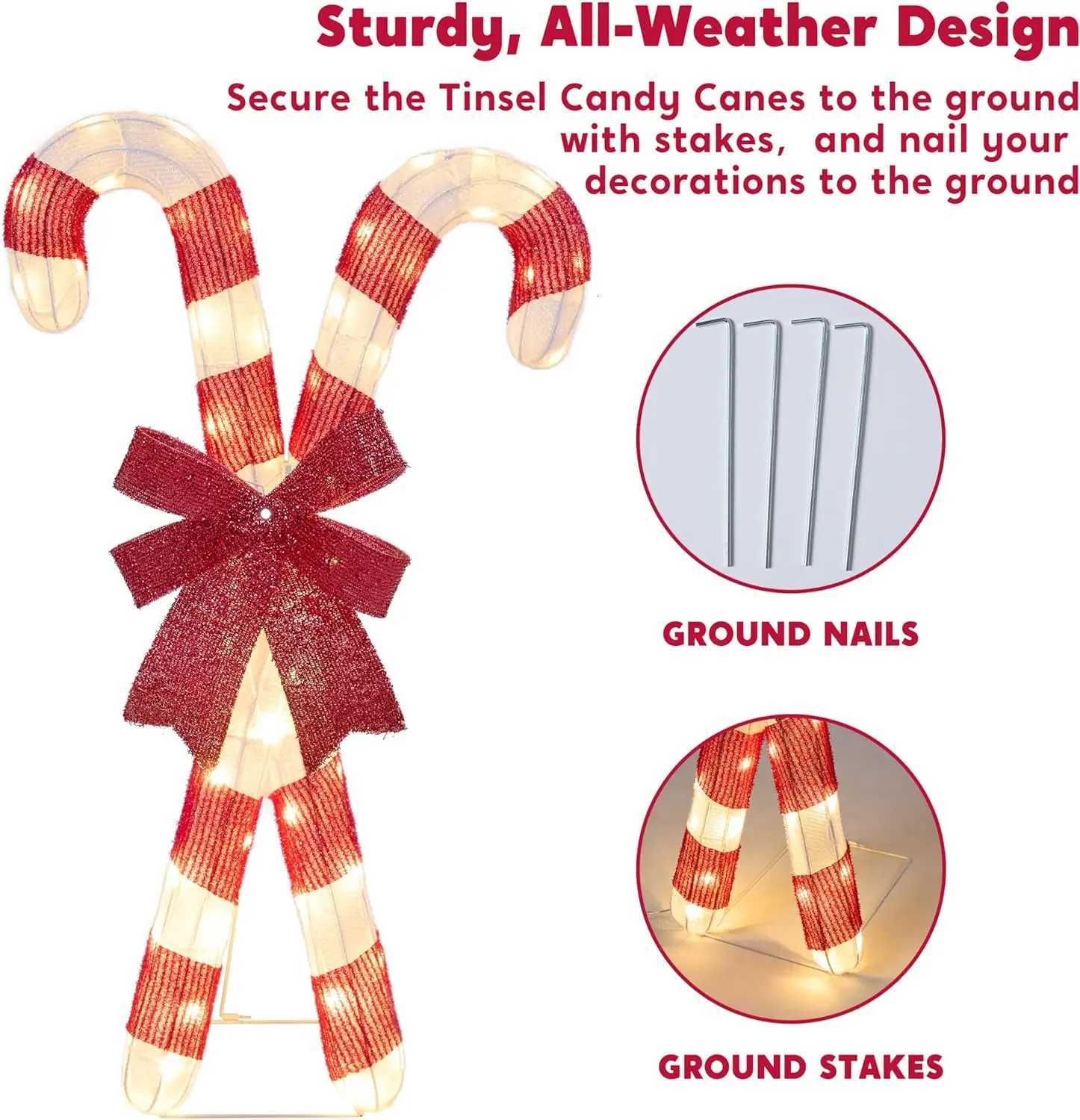 Christmas JOYFY Lighted Candy Cane Christmas Decorations 50 Pre-Lit LED Warm White Candy Canes Lights for Christmas Yard Decor Ornaments Y251111