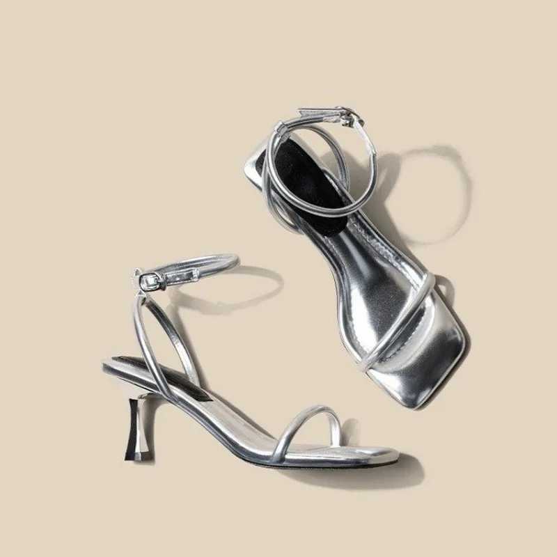 Womens high-heeled sandals square slim high-heeled shoes e-length strip open toe sandals dress French temperature sandals De MujerXJ250410