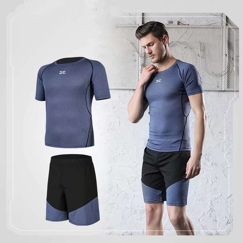 Quality Men Fiess Clothing Sports Wear 2 Piece Shorts Sleeves Quick Drying Breathable Skin Friendly High Elastic G zzdg