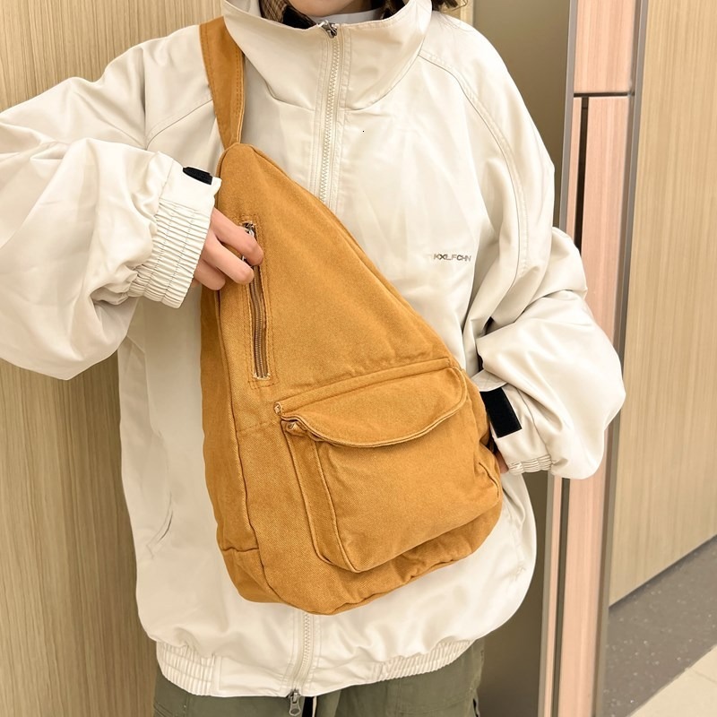 FL- 2025 Canvas Sling Bag, Solid Color Crossbody Bag, Women's Simple Chest Purse