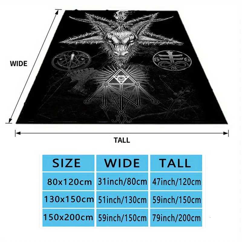 Satanic Goat Head Flannel Blanket Soft All-Season Black White Mystical Pattern with Pentagram Flames Gothic Home Decor C251111