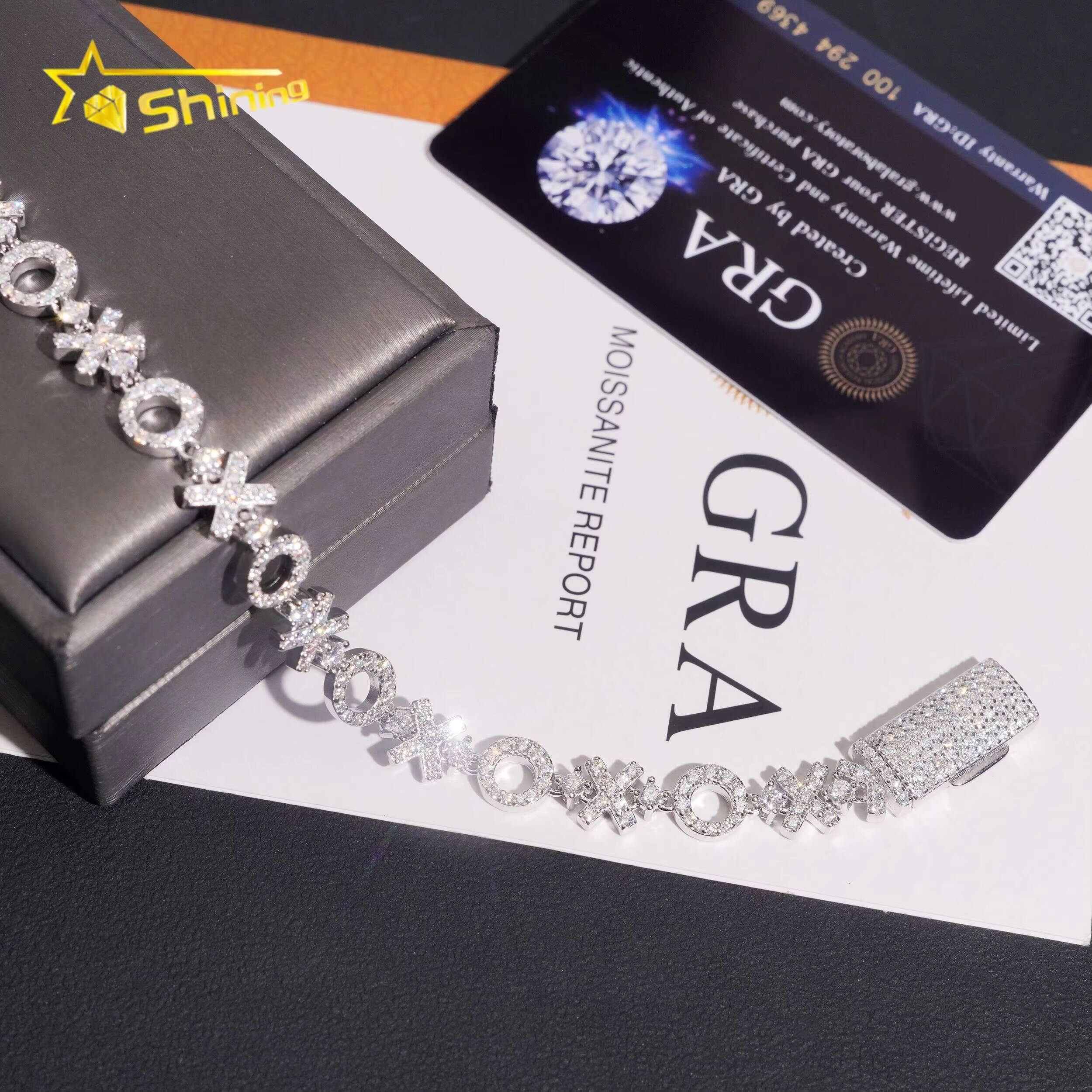8mm XO Pass Diamond Test Moissanite Men Bracelet Rhodium Plated S925 Moissanite Sparking Hop Hip Iced Out Cuban Link Bracelet