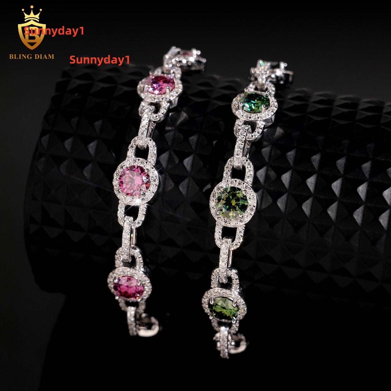 Sterling Silver 925 Pass Diamond Tester Hip Hop Jewelry Custom Colored Moissanite Cuban Link Chain Bracelet