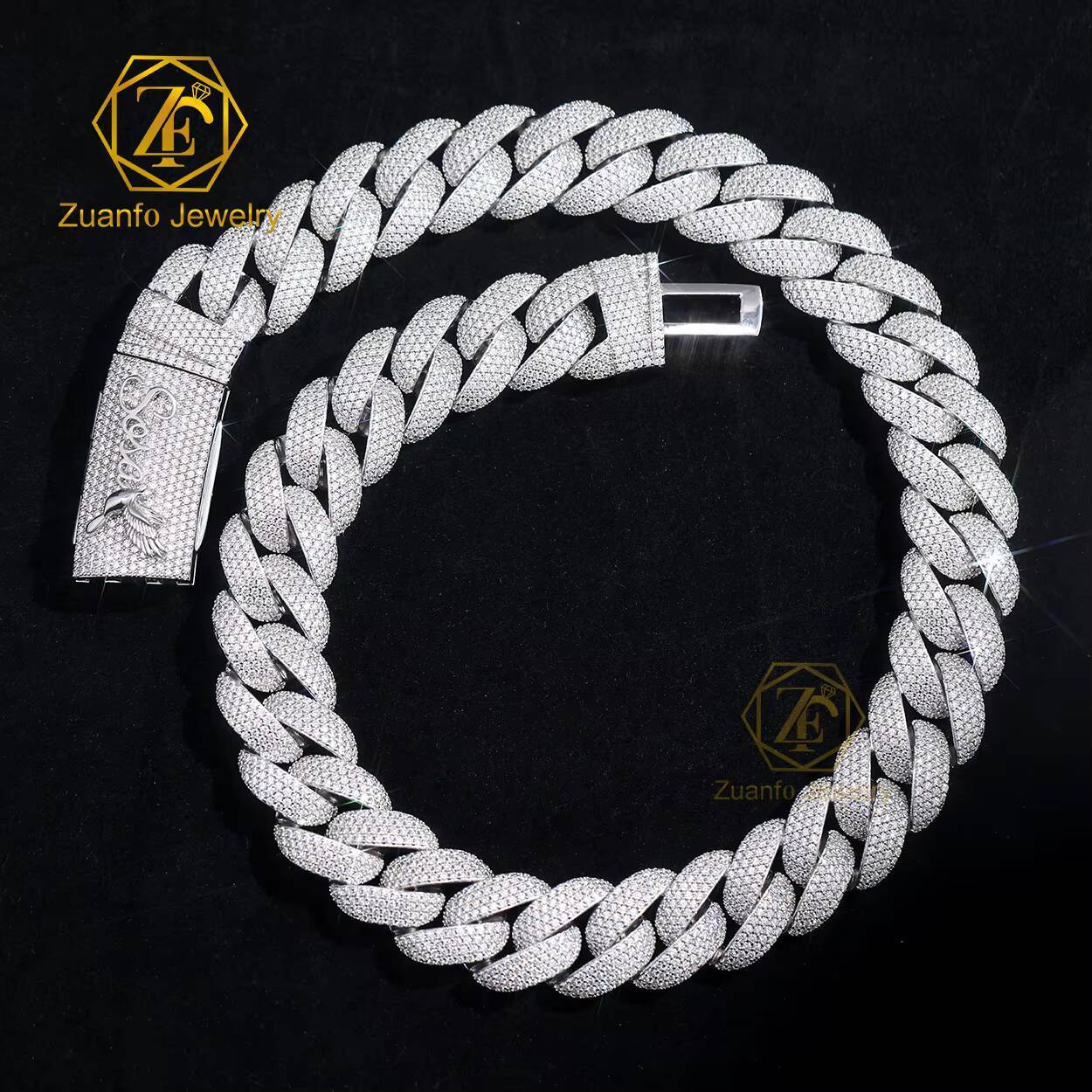 Wholesale Price White Rose Gold Moissanite Cuban Necklace Engraved Letter and Dove Buckle 15mm 16mm 18mm Miami Cuban Link Chain