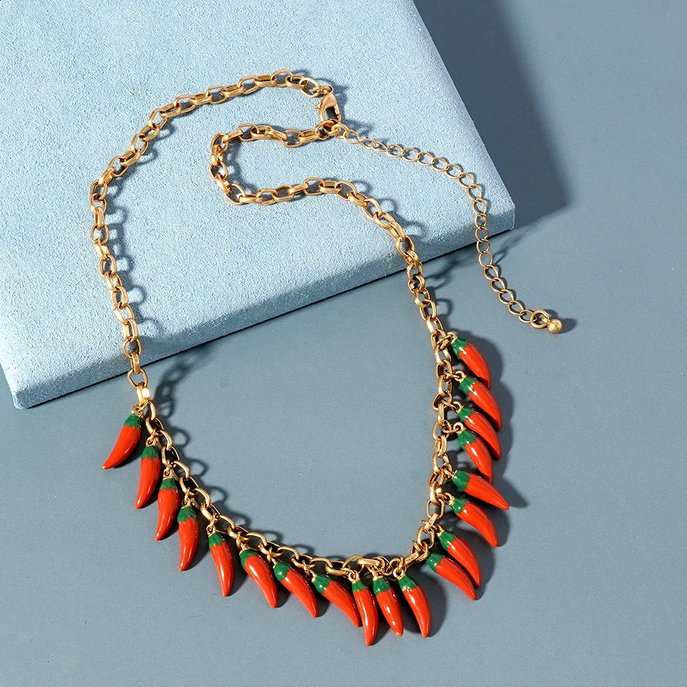 Fashion Trend Red Chili Tassel Pendant Necklace Vegetable Adjustable Jewelry Banquet Womens Gift 250409