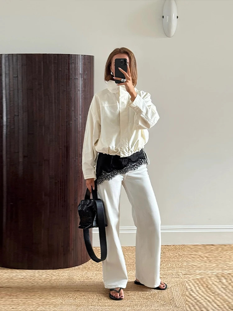 Womens Jacket Coat Stand-Up Collar Drawstring Cinch Waist Hem Zipper Pocket Solid Female Jacket Casual Autumn Coat For Ladies 251105