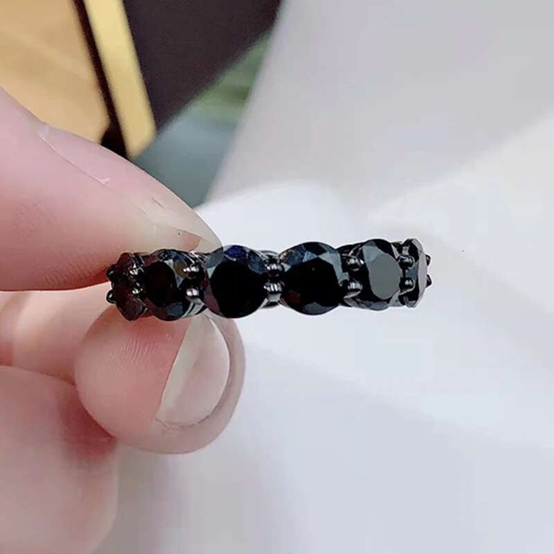 5MM Black Full Moissanite Diamond D Color Womens Ring S925 Sliver Plated 18K White GreenPink Blue Ring Fine Jewelry for Women