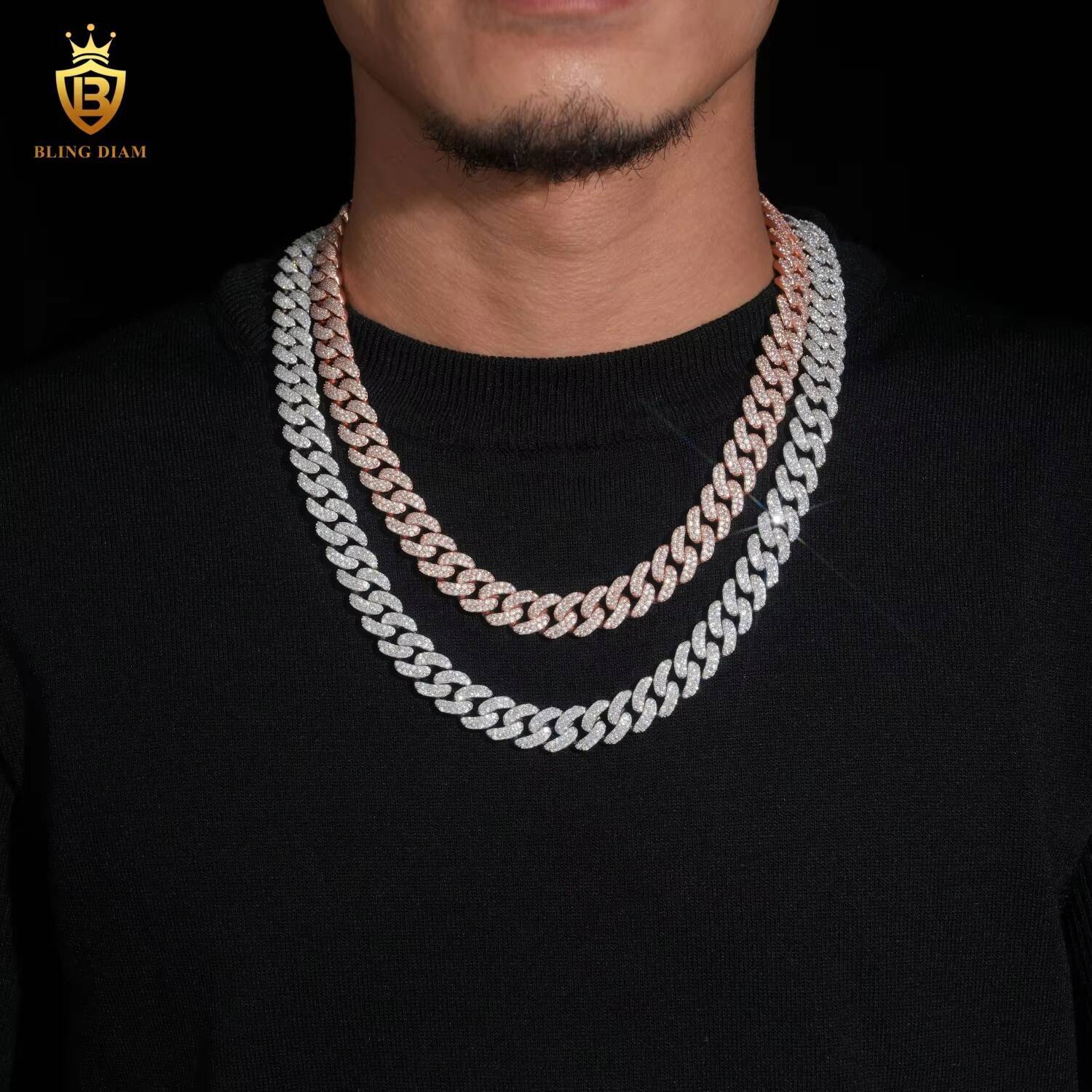 Hip Hop Iced Out Cuban Link Chain VVS Miossanite Diamond 13mm Sterling Silver 925 Miami Cuban Link Chain Necklace