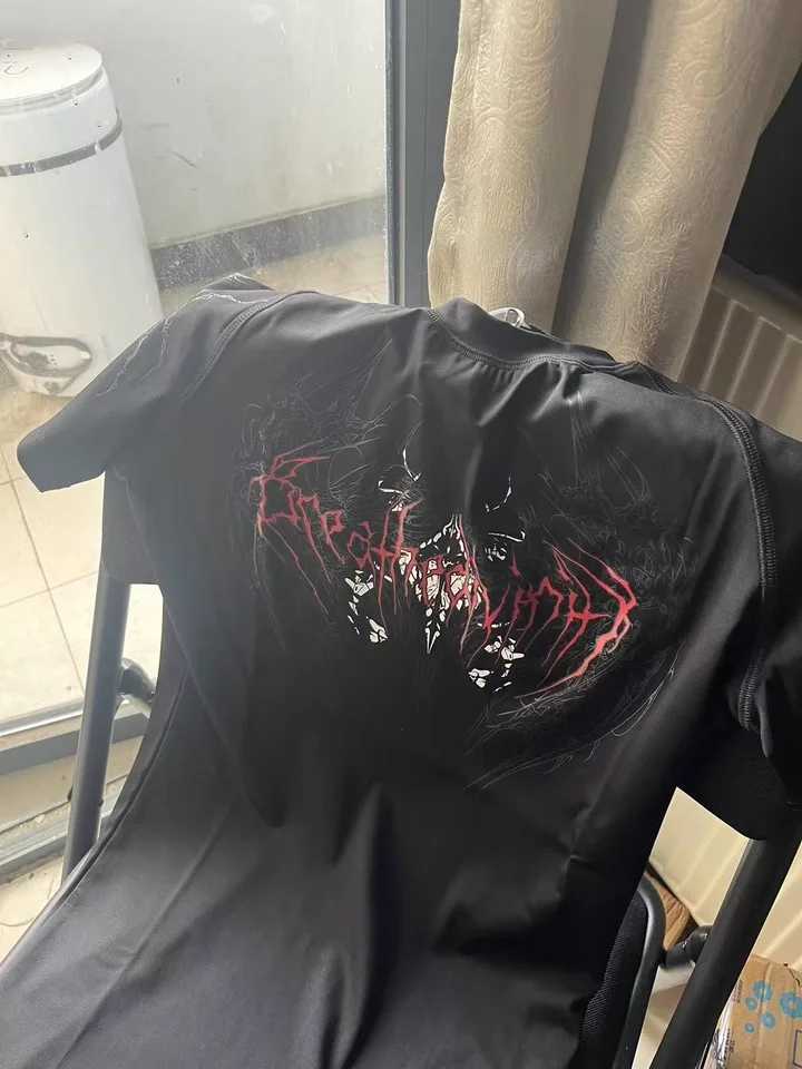 Breathedivity compression shirt short sleeved top muscle gym fitness black wolf club Y2K M250411