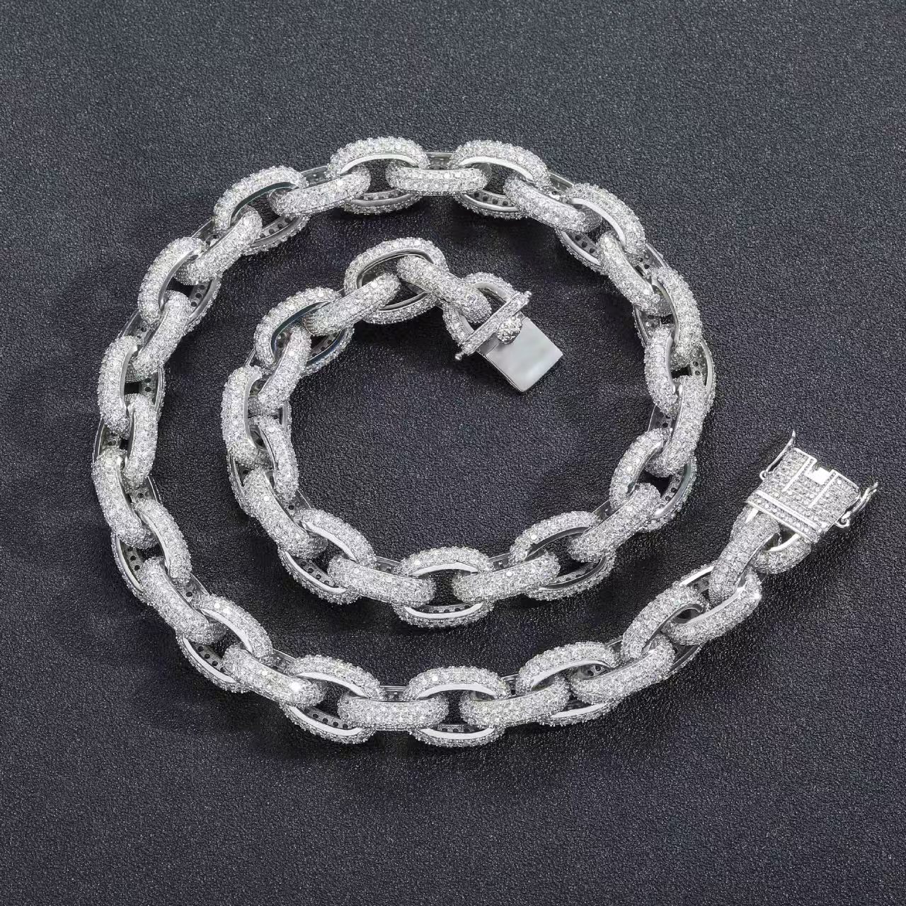 Fashion Hip Hop Iced Out Moissanite pendant necklace VVS Diamond 14k Gold Plated Moissanite Rolo Chain Necklace