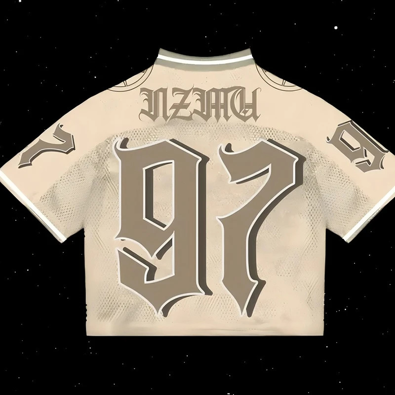 Summer Vintage Street Sports Football Casual Couple Top Y2K Harajuku Fashion Hip-hop Splicing Short-sleeved Mens T-shirt 250410
