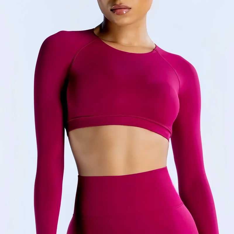 Dynamic long sleeved crop top womens short sleeved yoga top lightweight seamless gym cycling sports long sleevedW250411