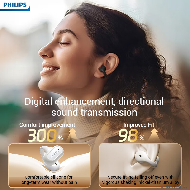 New Philips TAT2469 Ear Clip Earphones Wireless Bluetooth 5.4 Open Headset Sports Running Anti Drop Headphones Comfortable Wear 300mAh Long Standby