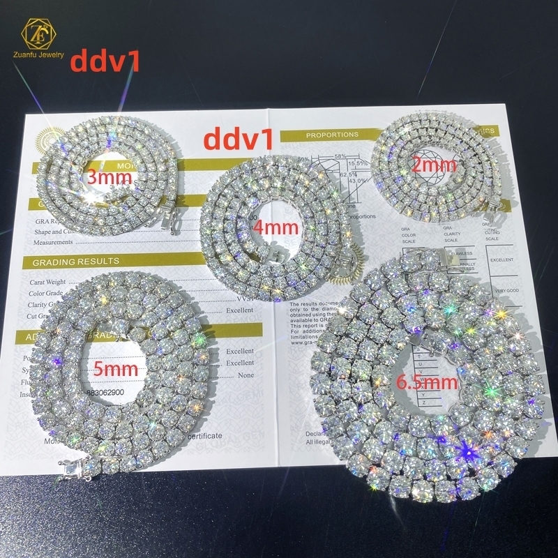 Moissanite Iced Out Chain Factory Price 925 Sterling Silver Men 2mm 3mm 4mm 5mm 65mm D Color Moissanite Tennis Chain