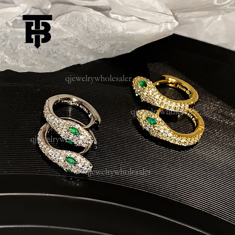 TB BHULAMTE Designer Serpentine Inlaid Zircon Earrings Sweet Girl Lightweight Luxury High End Ring Earrings Fashion Simple Women's Jewelry Valent