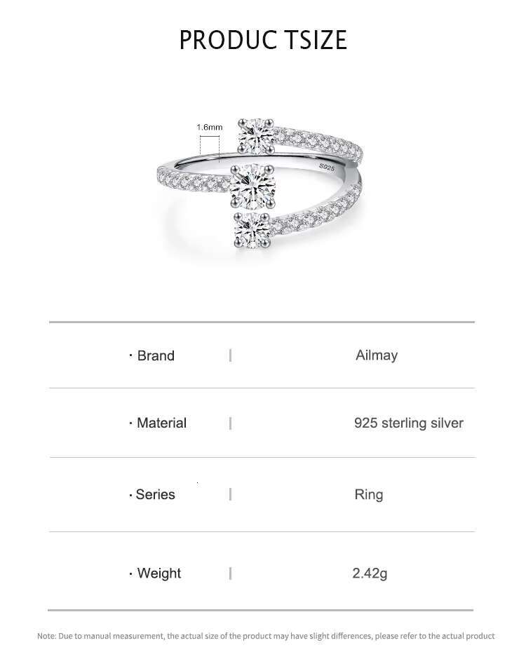 Ailmay 925 Sterling Silver Fashion Geometric Design Zirconia Finger Rings for Women Wedding Engagement Accessories Fine Jewelry