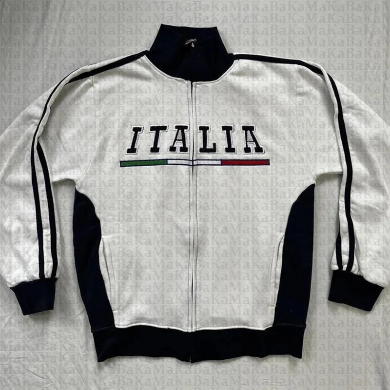 Italian retro womens plus size letter ed zipper jacket sportswear Y2K hooded sweatshirt autumn and winter 250314
