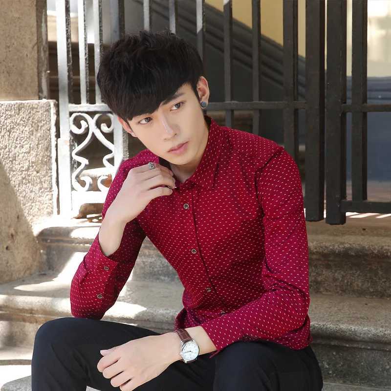 2026 Spring Mens Long-sleeved Shirt Single-breasted Lapel Cotton Shirts Blue Burgundy Khaki Gray White Optional Asian Size K251110