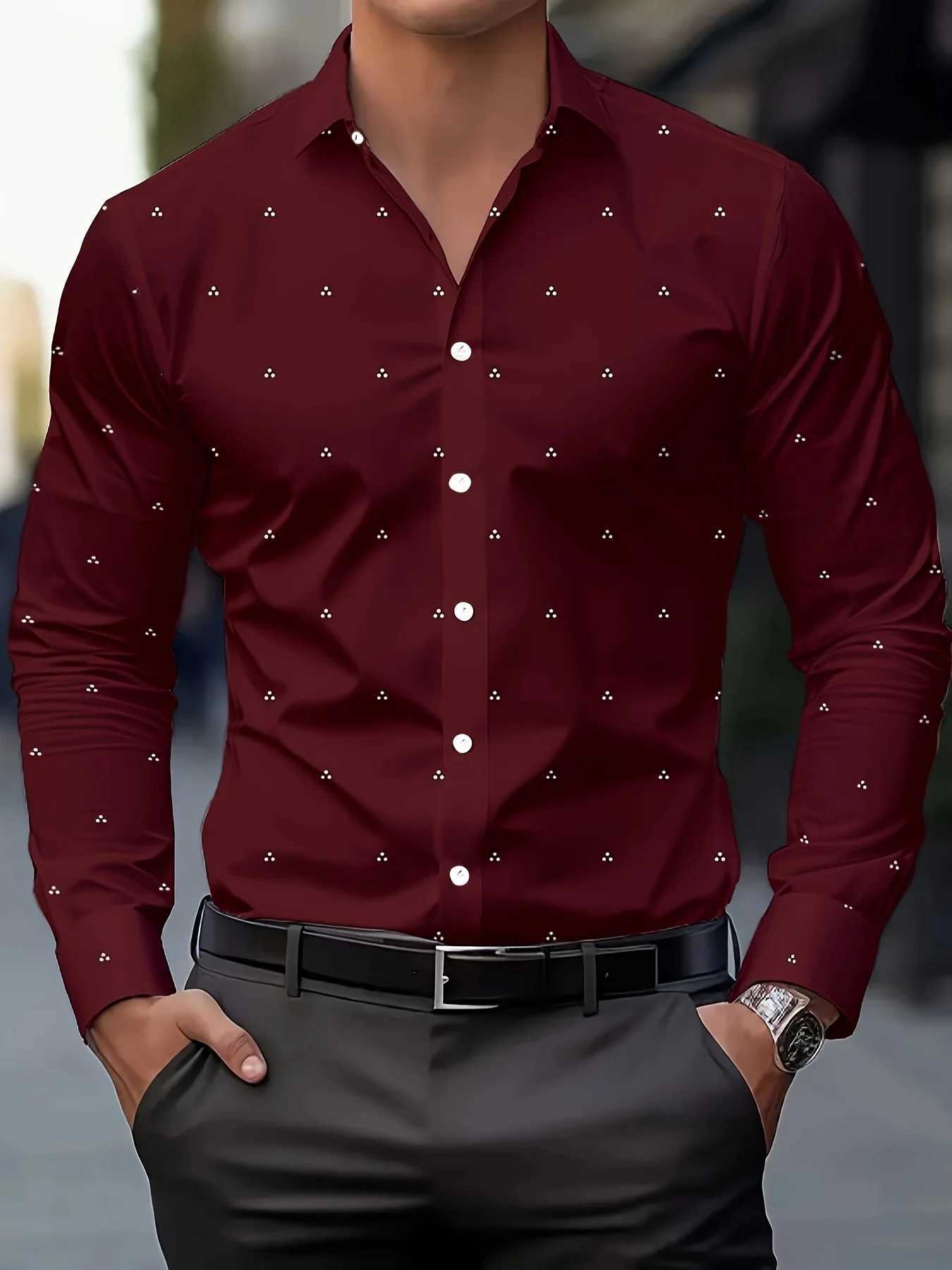Mens Fashion Polka Dot Digital Print Shirts Casual Breathable Lapel Button Long Sleeve Shirt Mens Clothing Mens Formal shirt K251110