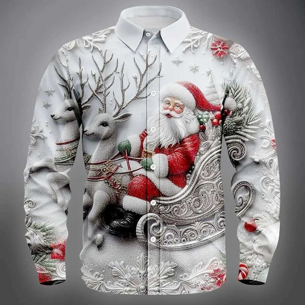 Mens Long Sleeve Shirt Christmas Mens Santa Claus Reindeer Christmas Costume Shirt Streetwear Casual Comfort Slim Fit Shirts K251110