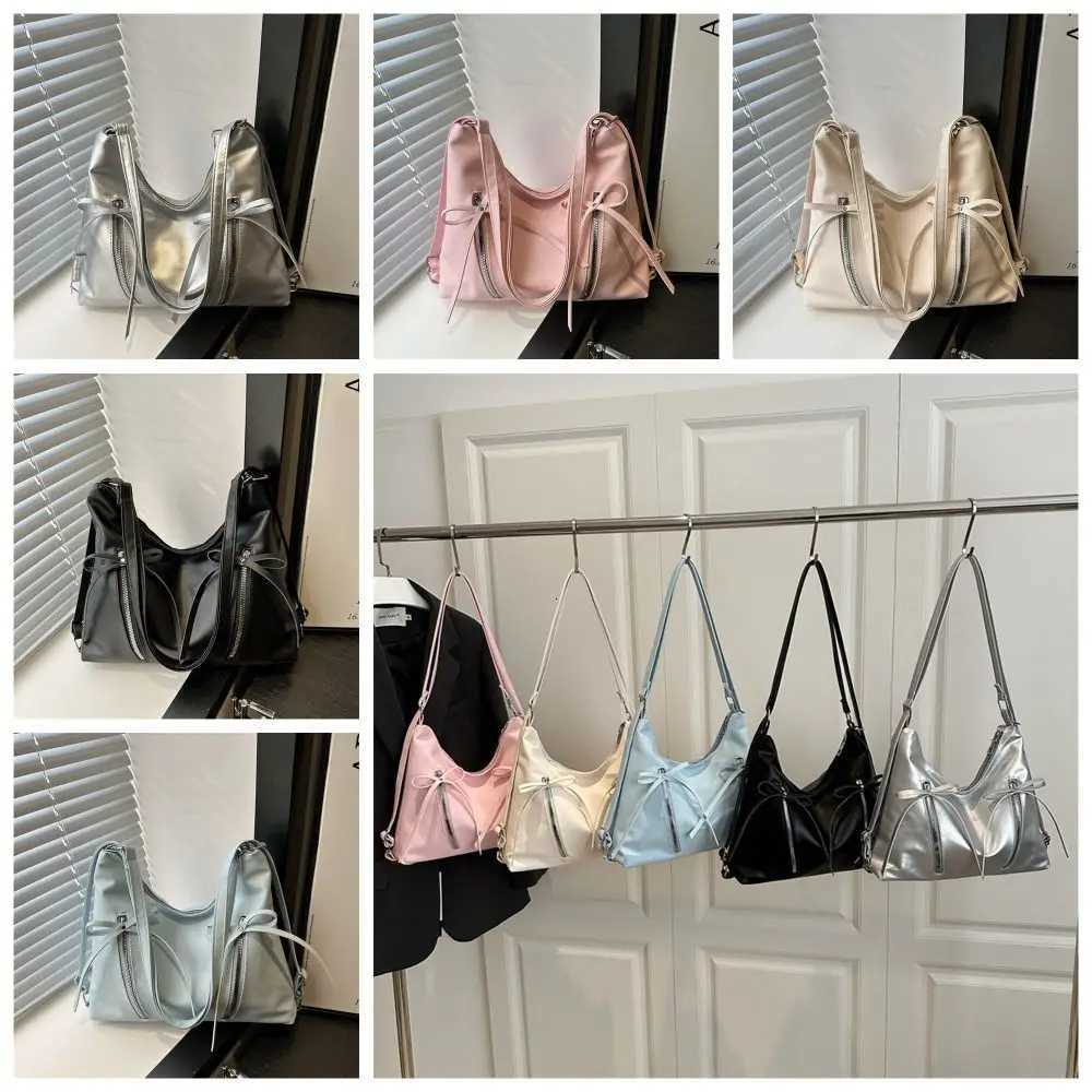 All-match Silver Bowknot Shoulder Bag Korean New Style Large Capacity Bow Tote Bag Y2K Fashion Bow Crossbody Bag ShoppingT251110