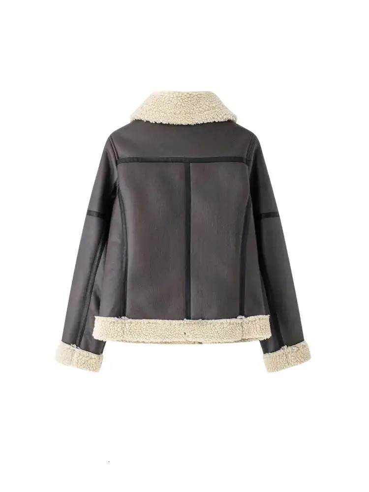 Womens Thick Warm Suede Jacket with Belt Long Sleeve Coats Faux Shearing Female Outerwear Chic Tops Winter Fashion 251105