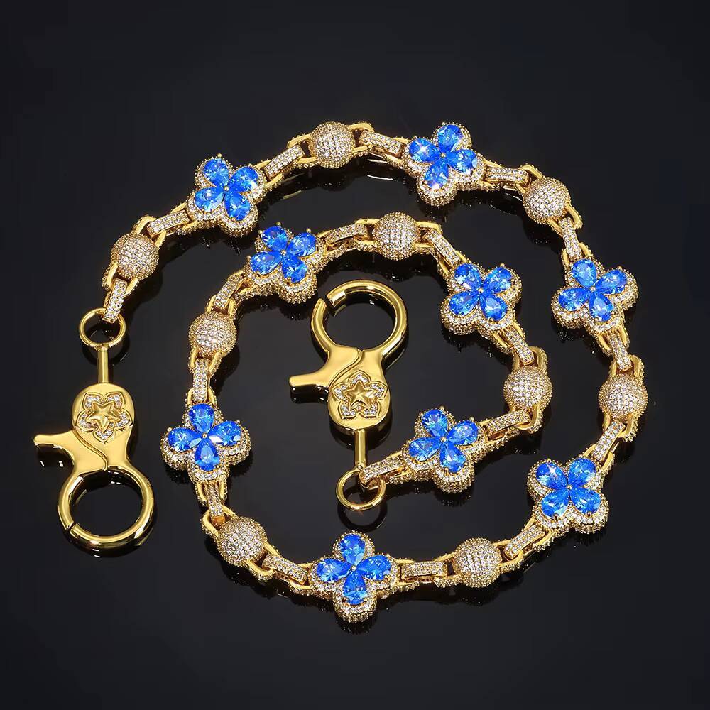 NUOYA Four Leaf Clover Pants Chain Spherical Cuban Link Hip Hop Jewelry Iced Out Moissanite Diamond Gift