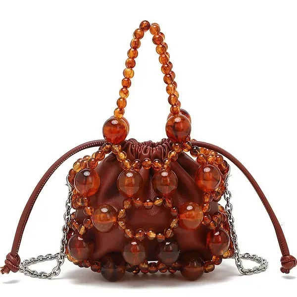 Exquisite Metal Beaded Woven Bag Fashionable Crossbody Handbag Elegant Dinner Bag Polyester Lining Hard Acrylic Material 251106
