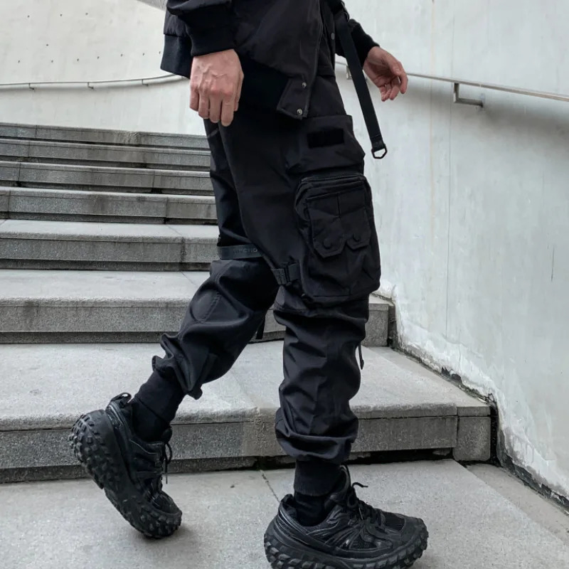 Multi-pockets Ribbons Bandage Tactical Techwear Cargo Pants Mens Harajuku Punk Hip Hop Joggers Pantalons Casual Streetwear 251110