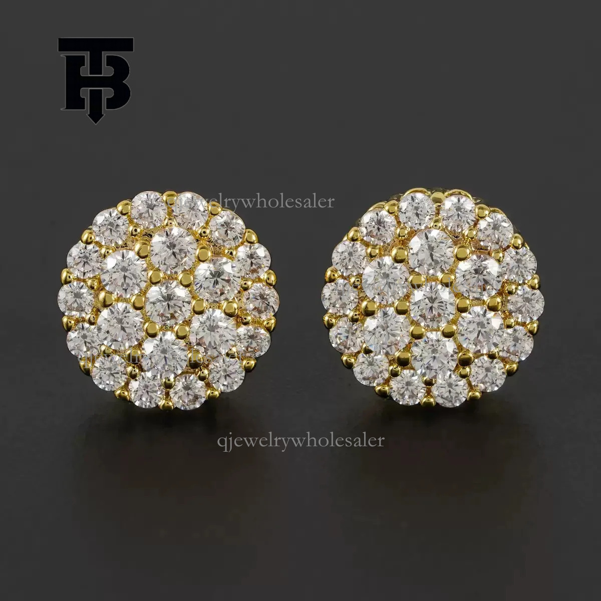 TB BHULAMTE Designer Full Brick Earrings Luxury Women's Round Cutting Hip Hop Style Simulated Spin Back Earrings Trendy Fashion Women's Jewe