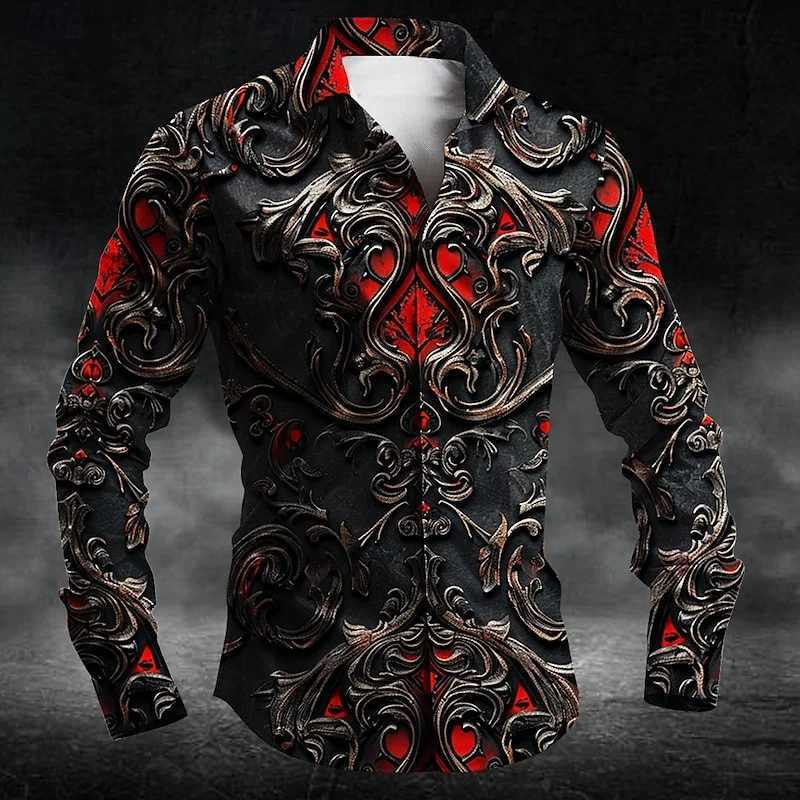 2024 Fashion Mens Collar Button Long Sleeve Shirt New 3D Printed Gradient Pattern Mens Shirt Casual Design Clothing Top K251110