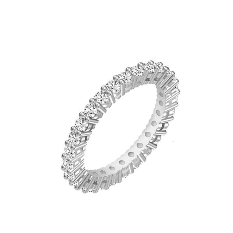 Starsgem Fine Luxury Custom Jewelry Promise Ring Round Moissanite Eternity Full Wedding Ring Band 14k Gold Rings for Women