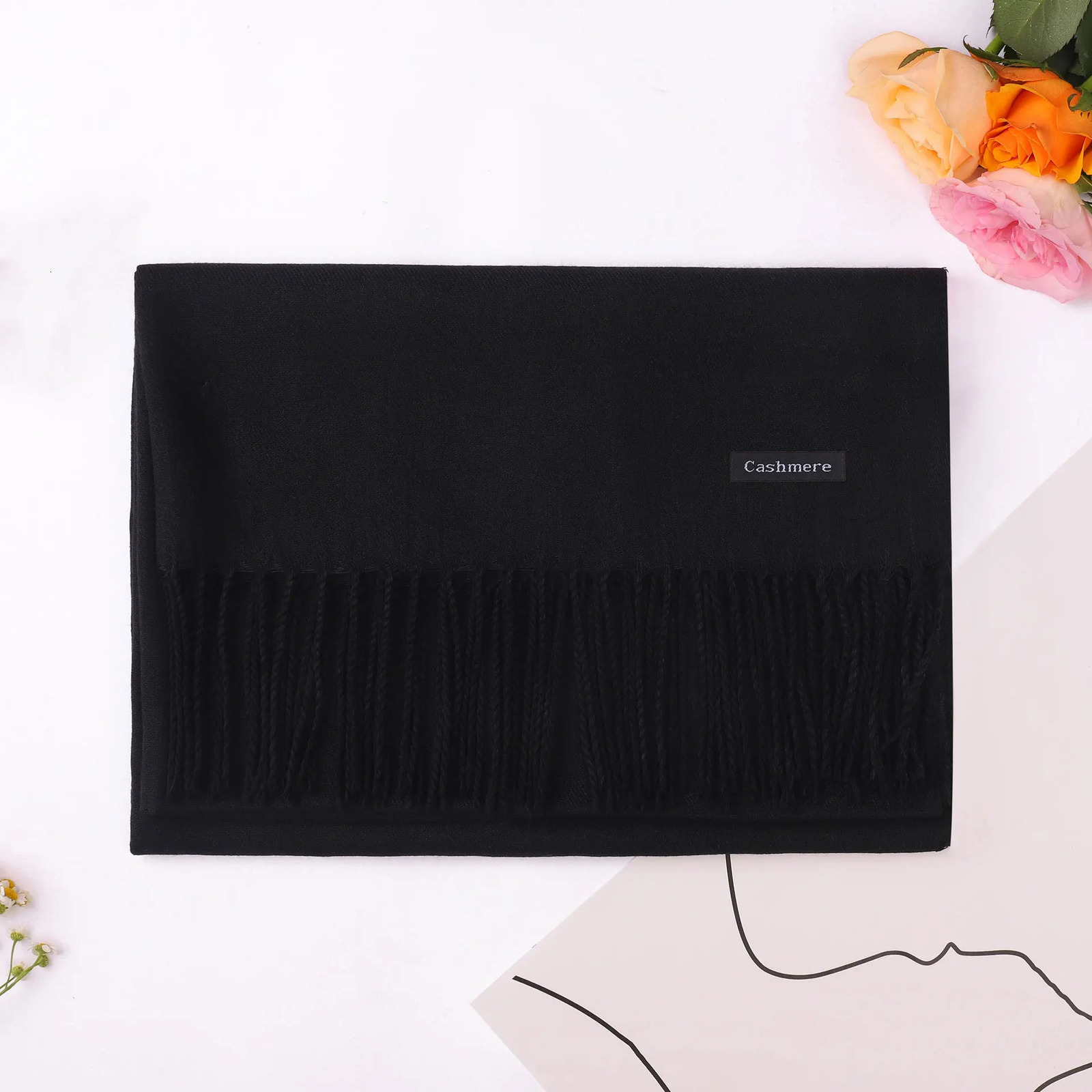 Multicolor autumn and winter solidcolor scarf womens singlecolor faux cashmere fringed thickened shawl fashionable 251031