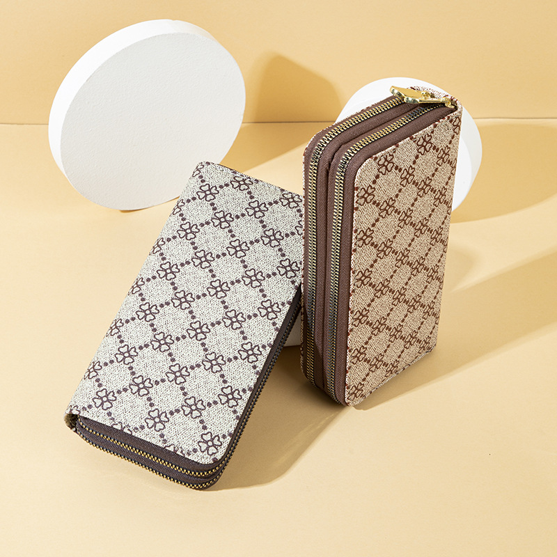 2025 Long Women's Clover Printed Large Capacity Handbag Wallet European and American Popular Double Zipper Double Layer Wallet Phone Bag Holiday 