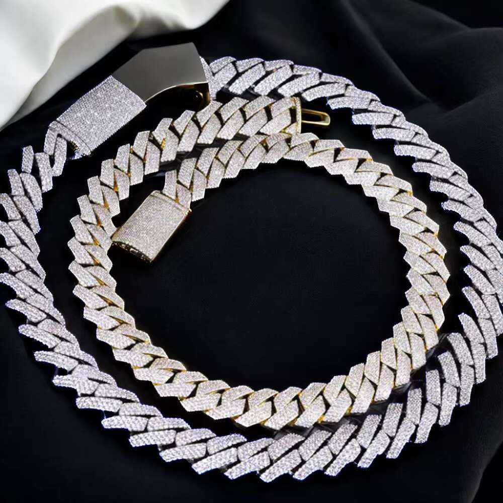 Moissanite Cuban Link Chain 925 Sterling Silver 18mm 20mm Iced Out Gold Plated Hiphop VVS Moissanite Cuban Chain
