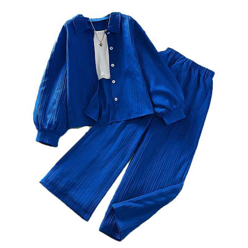 Girls set 4-16 years long sleeved jacket+loose casual pants suitable for girls Korean shirt set summer fashion clothing setXJ250410
